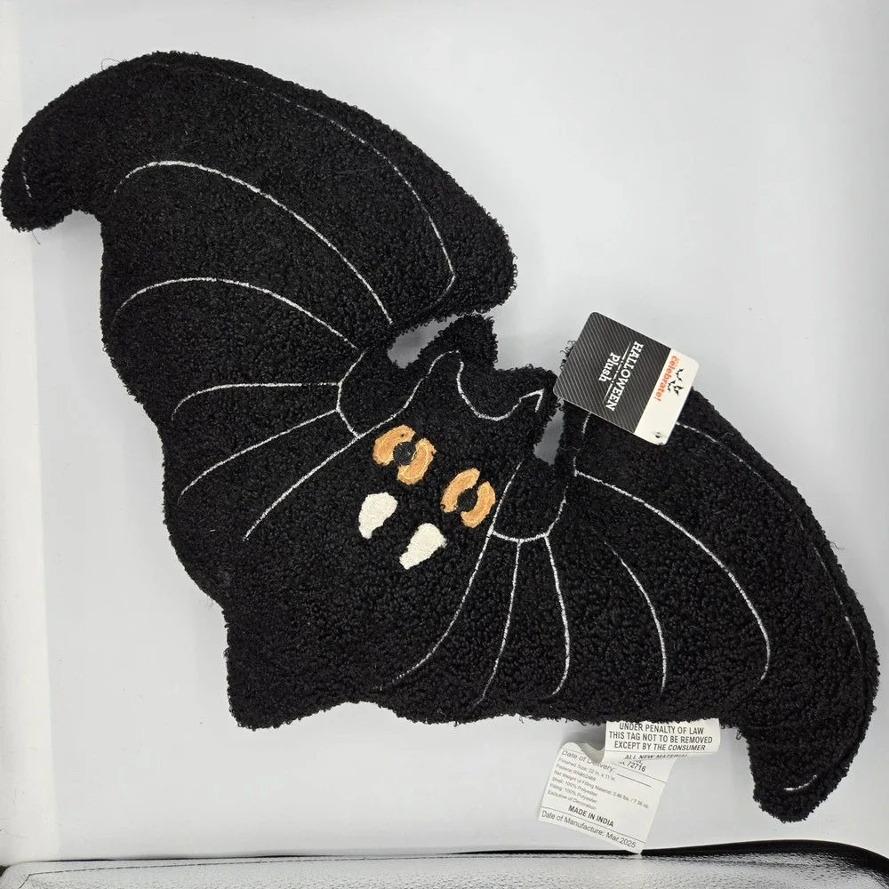 Halloween‎ Plush Bat Pillow Black Cozy Decor